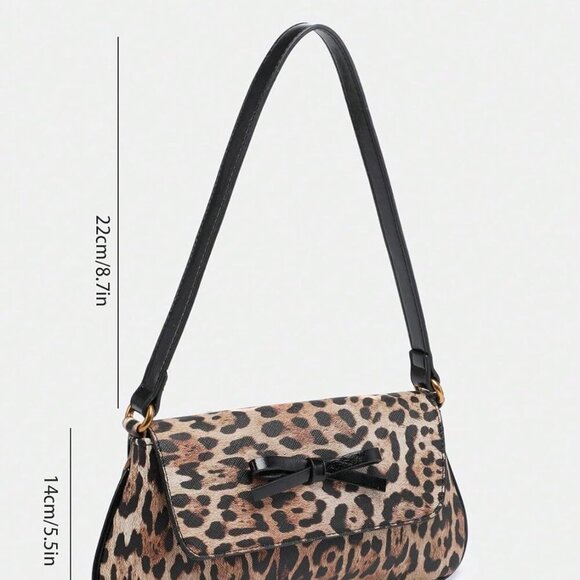 Women's Cheetah Leopard Print Bow Y2K Shoulder Bag - Picture 4 of 5